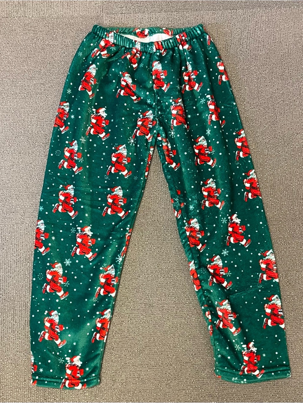 Run Santa Run 5K Plush Fleece Pajama Pants Size Small Christmas Santa Print